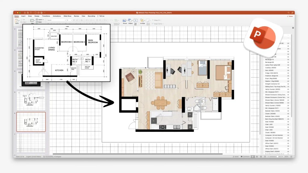 How to draw floor plan in PowerPoint